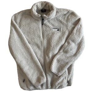 New Balance Fuzzy Fleece Full Zip Jacket Size Large Ivory Cream Zip Pockets EUC